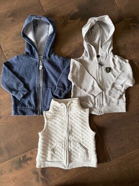 Carter's Navy Hoodie, Light Gray Hoodie & Cream Quilted Vest Set
